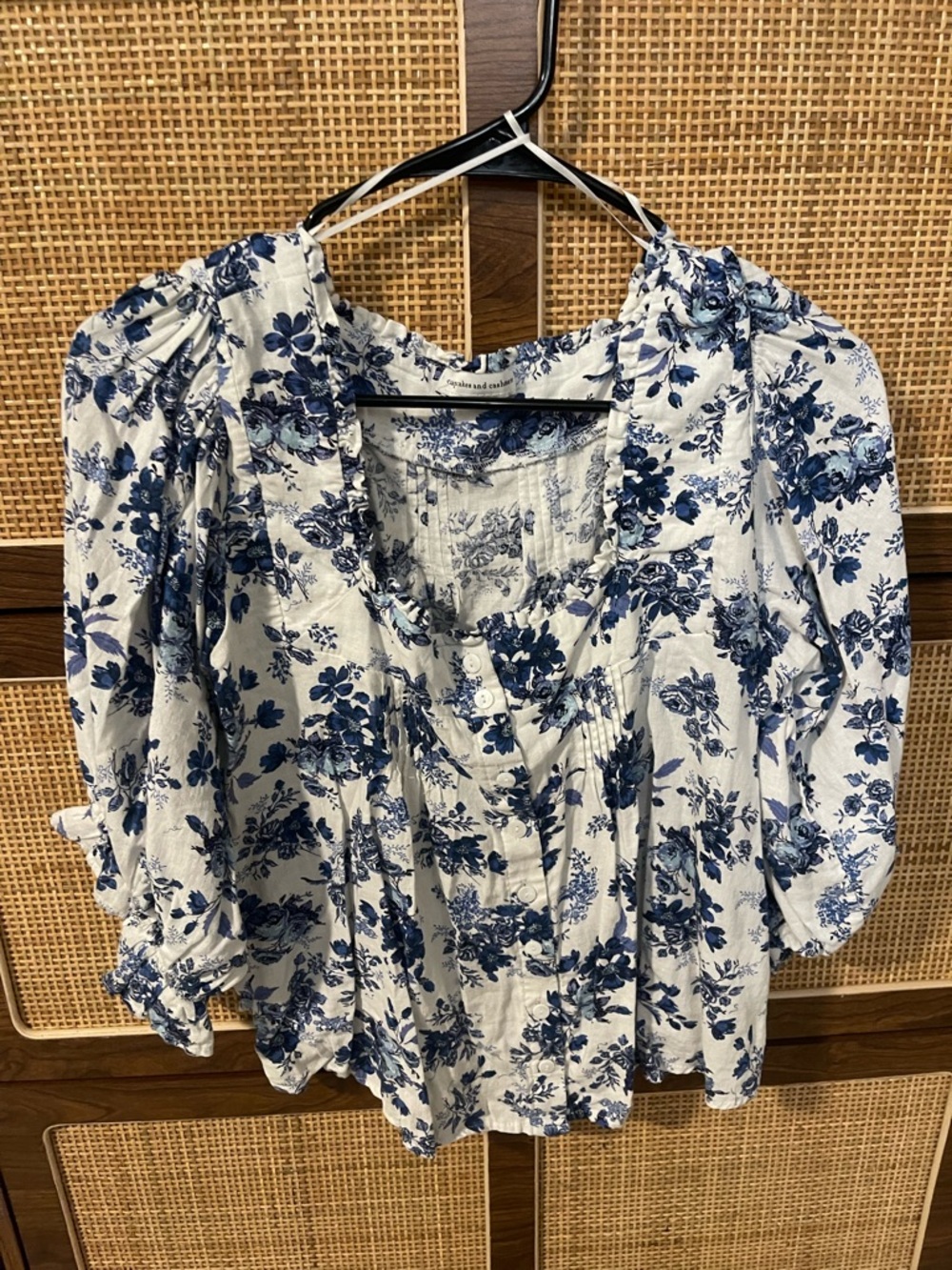 cupcakes & cashmere Blue Floral Peasant Blouse